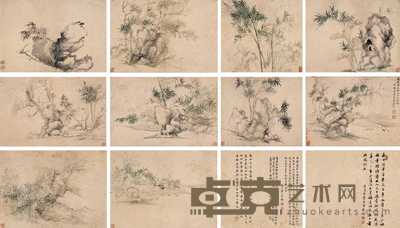 恽寿平 1674年作 竹石 册页(十开) 23.5×31.5cm×10